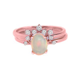 Opal and White Topaz Stackable Rose-gold Ring Set