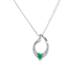 Emerald and White Topaz Silver Pendant With Chain