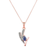 Blue Sapphire and White Topaz Rose-gold Pendant With Chain