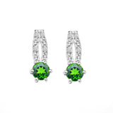 Chrome Diopside and White Topaz Silver Stud Earring