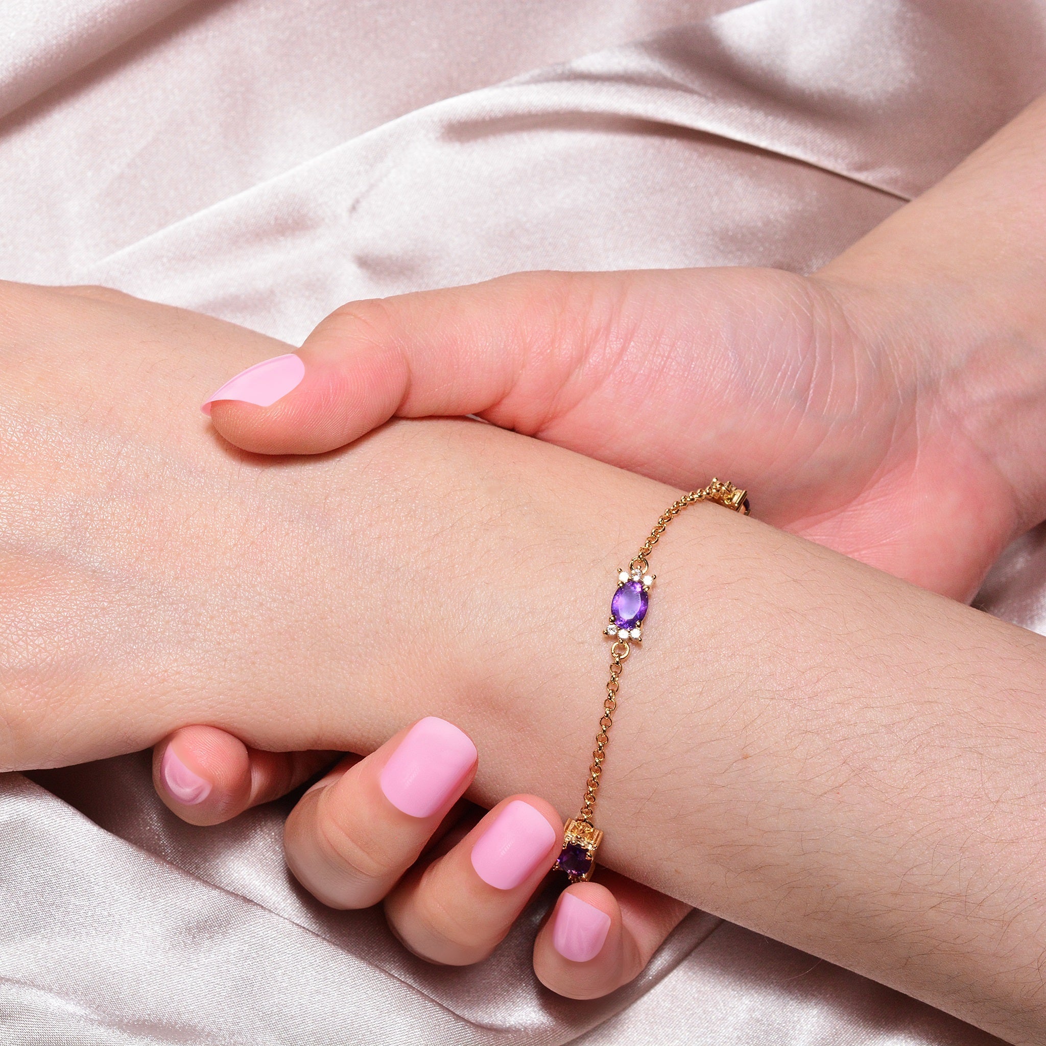 Purple Amethyst and White Topaz Gold Bracelet – Minzara