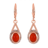 Red Agate and White Topaz Rose-Gold Dangle Earring