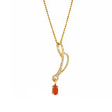 Red Agate and White Topaz Gold Pendant With Chain