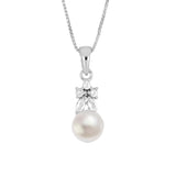 White Pearl and White Topaz Silver Pendant With Chain