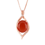 Red Onyx and White Topaz Rose-Gold Pendant With Chain
